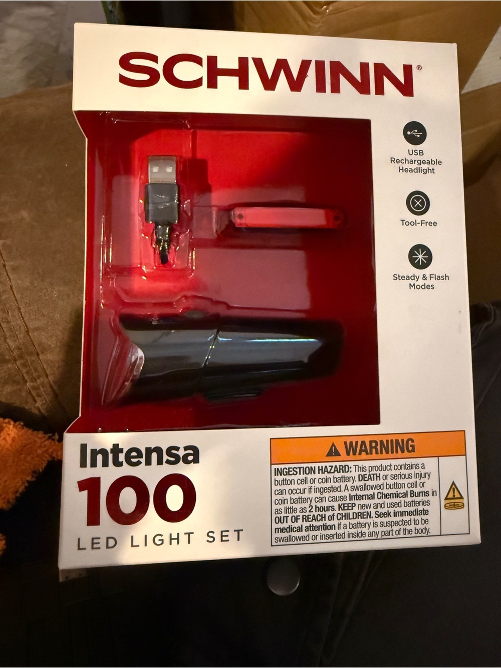 Schwinn Black/Grey Rechargeable Bike Light Set Intensa 100